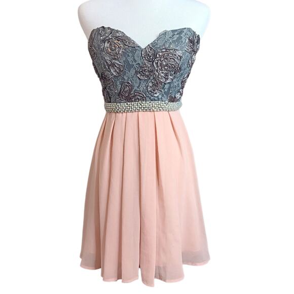 Y2K Dress 3/XS Prom‎ Cocktail Party Fairy Princess Coquette Beaded Pastel Pink - Picture 12 of 14